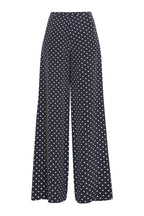 Silk Palazzo Pants in Navy/Ivory Spot Print - Camille