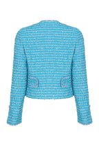 Tweed Short Jacket with Fringe Edges in Turquoise - Carrie