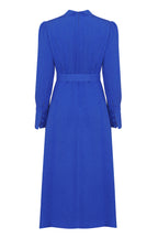 Silk/Wool Plain Cloqué Dress in Royal Blue - Cleo