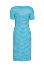 Dress in Bright Turquoise Tweed with Neckline Detail - Eve