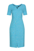 Dress in Bright Turquoise Tweed with Neckline Detail - Eve