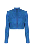 Royal Blue and Bright Green Printed Silk/Wool Short Jacket - Hermione