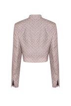 Silk/Wool Matelassé Short Jacket in Taupe/Ivory Diamond Print - Hermione