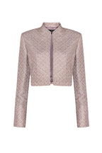 Silk/Wool Matelassé Short Jacket in Taupe/Ivory Diamond Print - Hermione