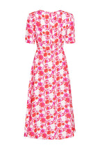 Longer Length, Fluid Silk Cloqué Dress in Pink/Orange Flower Print - Lexie