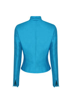 Fitted, Short Jacket in Turquoise Plain Self Stripe Silk - Margo