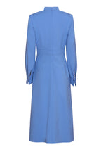 Double Breasted, Long Sleeved Coat Dress with Buttons in China Blue Wool - Savannah