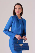 Royal Blue and Bright Green Printed Silk/Wool Short Jacket - Hermione