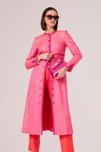 Coat-Dress in Pink/Orange Tweed with Pink Trim - Sienna