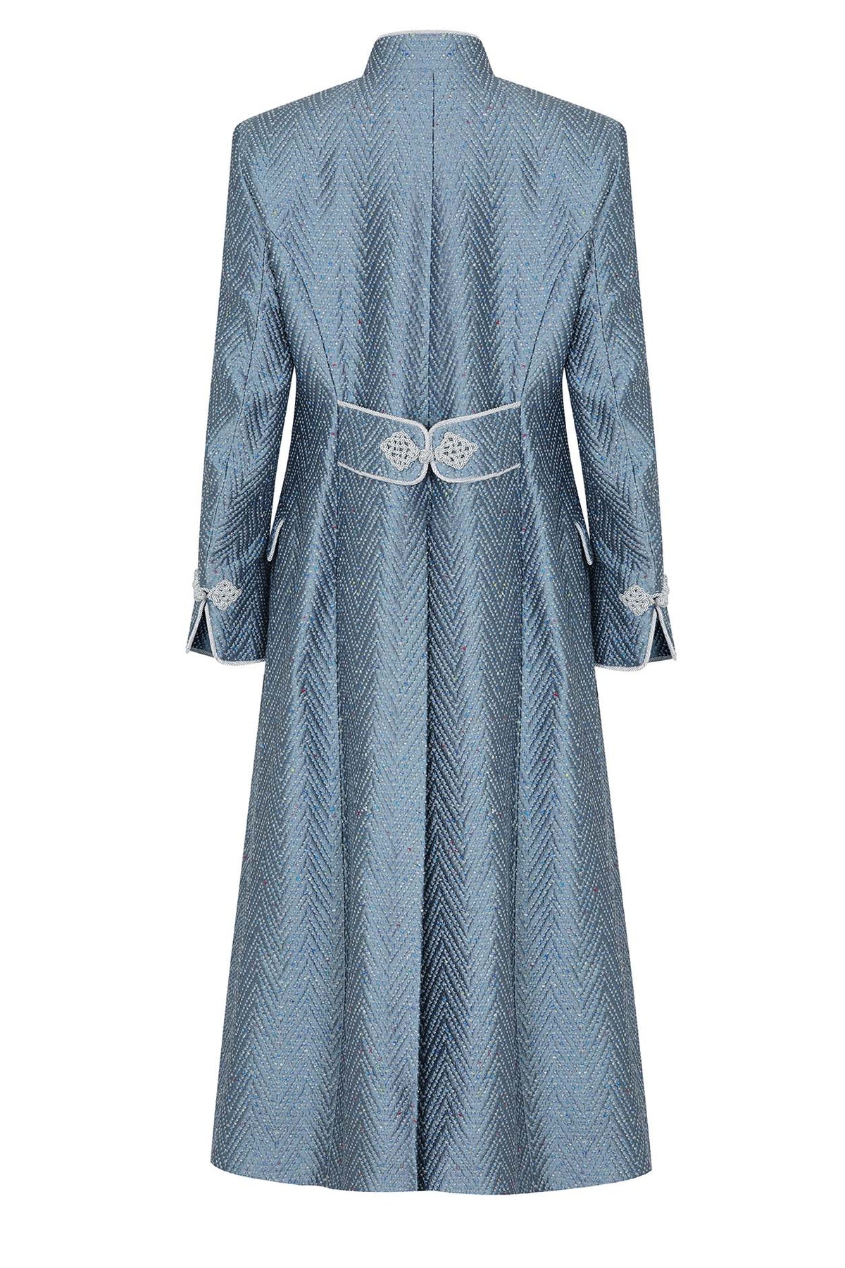 Vanessa Coat in Ash Blue Herringbone Brocade