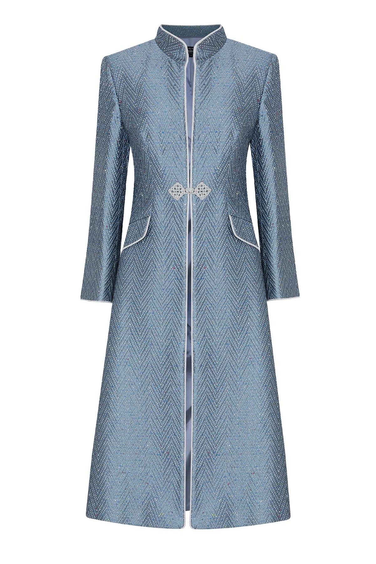 Vanessa Coat in Ash Blue Herringbone Brocade