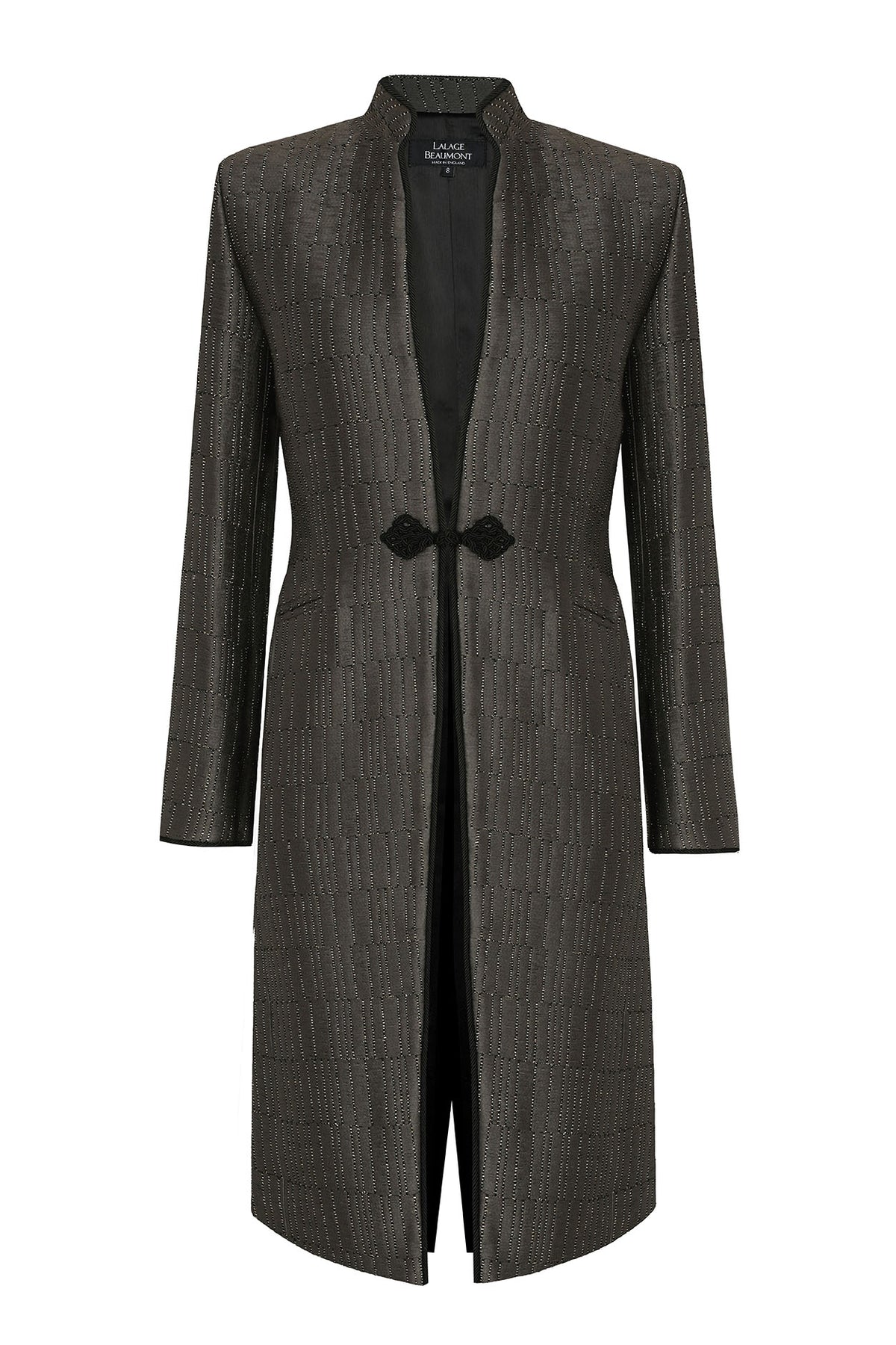 Vicky Coat in Olive with Gold and Black Ribbon Jacquard