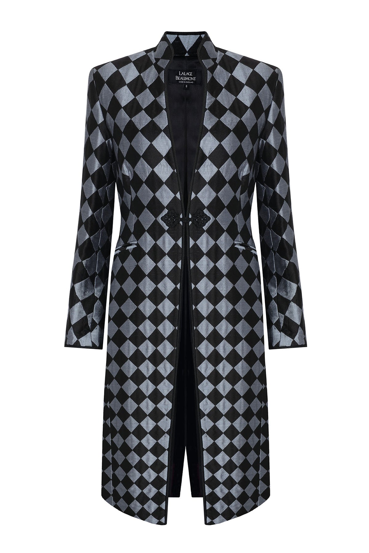 Vicky Long Coat in Ash Blue/Black Diamond