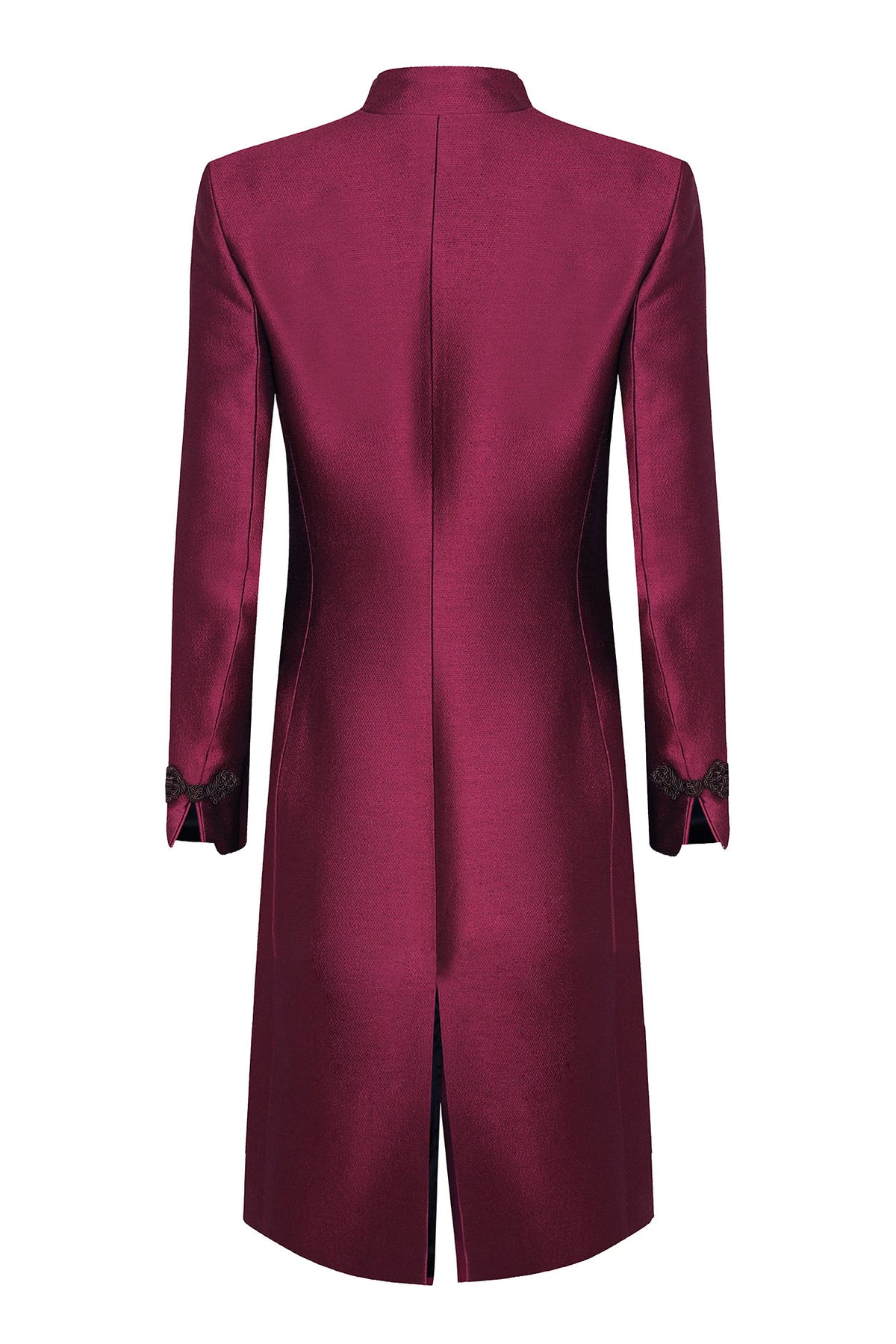 Vicky Long Coat in Carmine Plain Brocade