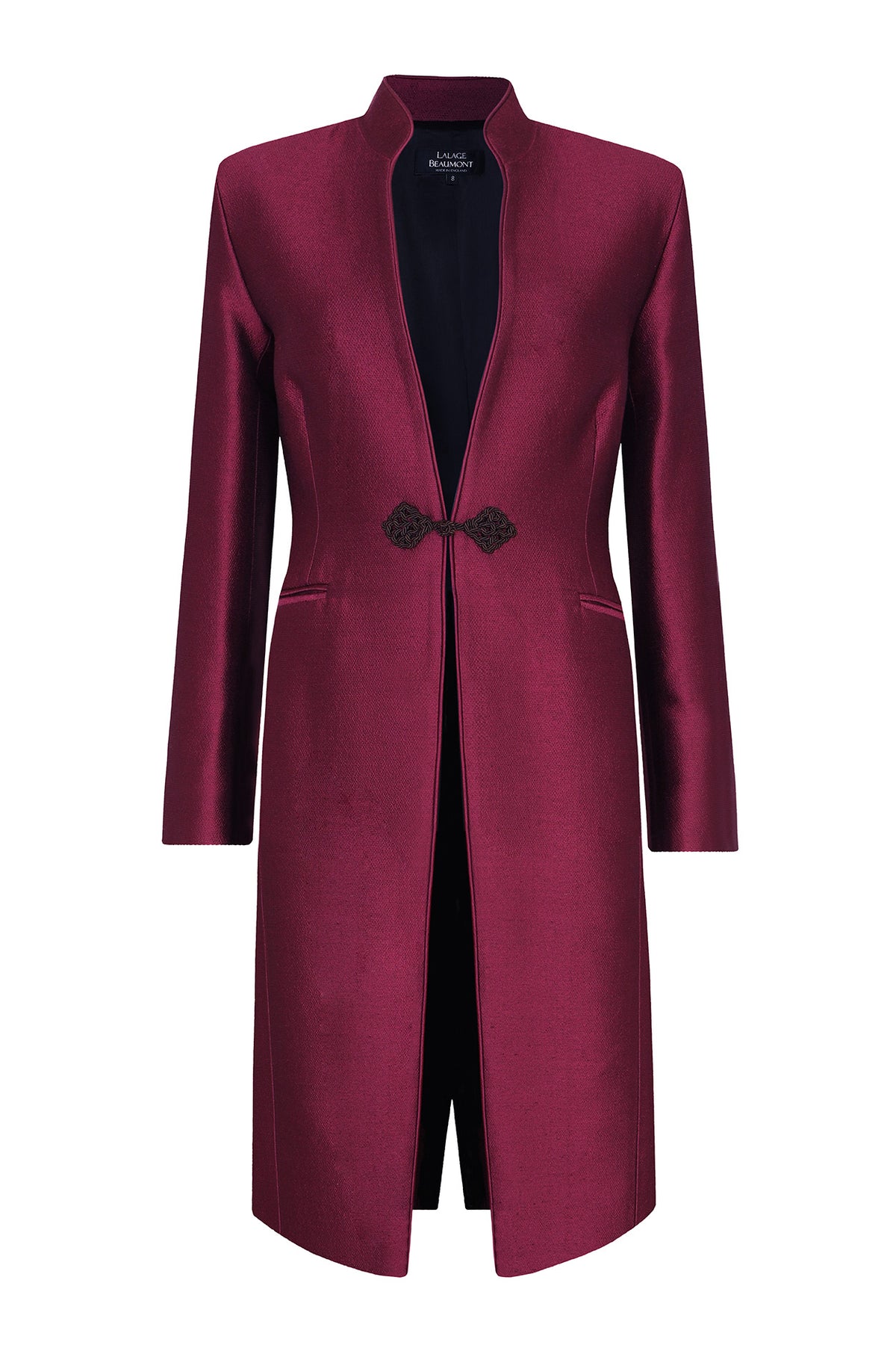 Vicky Long Coat in Carmine Plain Brocade