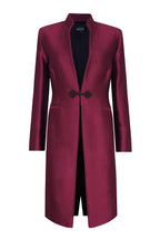 Vicky Long Coat in Carmine Plain Brocade