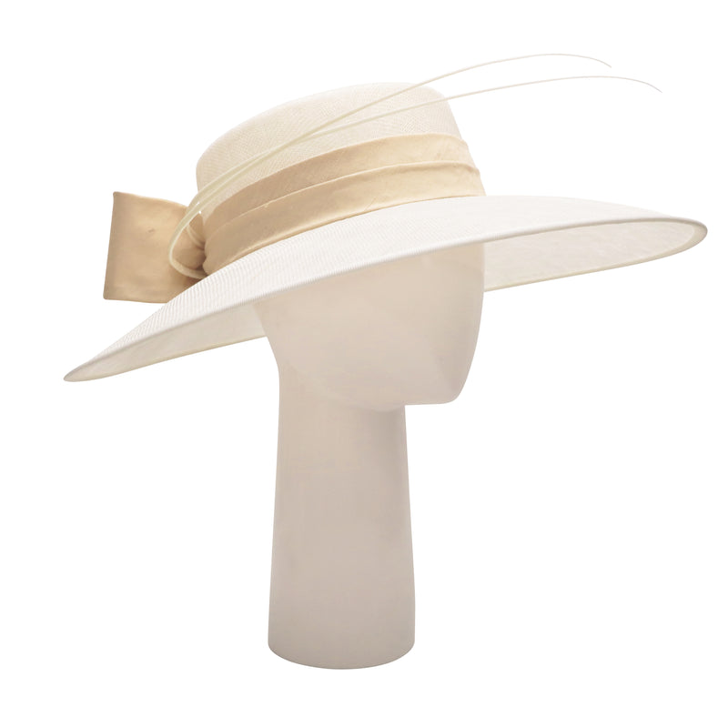 Chelsea Square Hat with Silk Trim in Ivory/Vanilla