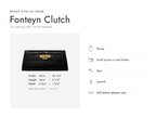 Lalage Beaumont Fonteyn Clutch handbag in black croc print leather, what fits and measurements