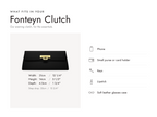 Lalage Beaumont Fonteyn Clutch handbag in black pebble print leather, what fits and measurements