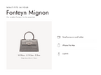 Lalage Beaumont Fonteyn Mignon handbag in silver croc print leather, what fits and measurements