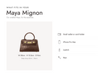 Lalage Beaumont Maya Mignon handbag in taupe croc print leather, what fits and measurements