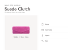 Lalage Beaumont suede clutch bag in fuchsia, what fits and measurements
