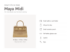 Lalage Beaumont Maya Midi handbag in gold sparkle leather, what fits and measurements
