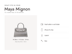 Lalage Beaumont Maya Mignon handbag in silver sparkle leather, what fits and measurements