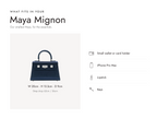 Lalage Beaumont Maya Mignon handbag in midnight sparkle and silver leather, what fits and measurements