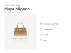 Lalage Beaumont Maya Mignon handbag in gold sparkle leather, what fits and measurements