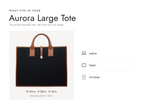 Lalage Beaumont Aurora Large tote bag in black and tan logo jacquard print, what fits and measurements