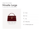 Lalage Beaumont Ninette Large handbag in wine croc print leather, what fits and measurements
