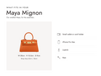 Lalage Beaumont Maya Mignon handbag in orange grained leather, what fits and measurements