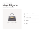 Lalage Beaumont Maya Mignon handbag in light grey croc print leather, what fits and measurements