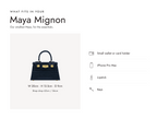 Lalage Beaumont Maya Mignon handbag in navy croc print leather, what fits and measurements