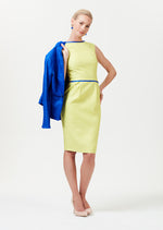 Shift Dress in Lime with Sapphire Blue Detailing - Lee