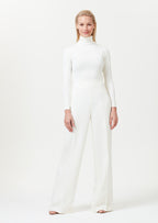 Wide Leg Trousers in Plain Ivory Faille - Paloma