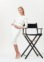 Ivory Wool Mix Dress with Embroidered Dots on the Floating over Bodice - Rolanda