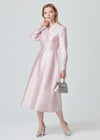 Ballerina Length Silk Jacquard Dress in Shell Pink and Silver- Sophie