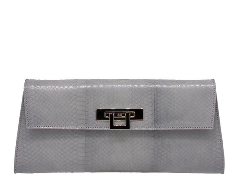 Fonteyn Clutch Snakeskin Handbag - Light Grey