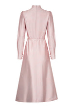 Ballerina Length Silk Jacquard Dress in Shell Pink and Silver- Sophie