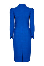 Royal Blue Fitted Dress with Long Sleeves and High Neck - Tricia