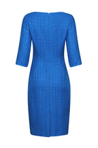 Sapphire Blue 3/4 Sleeve Plain Tweed Dress - Angela