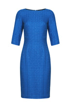 Sapphire Blue 3/4 Sleeve Plain Tweed Dress - Angela