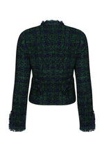 Short Navy and Green Check Tweed Jacket - Carrie