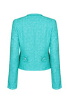 Turquoise Plain Tweed Short Jacket with Fringe Edging - Carrie