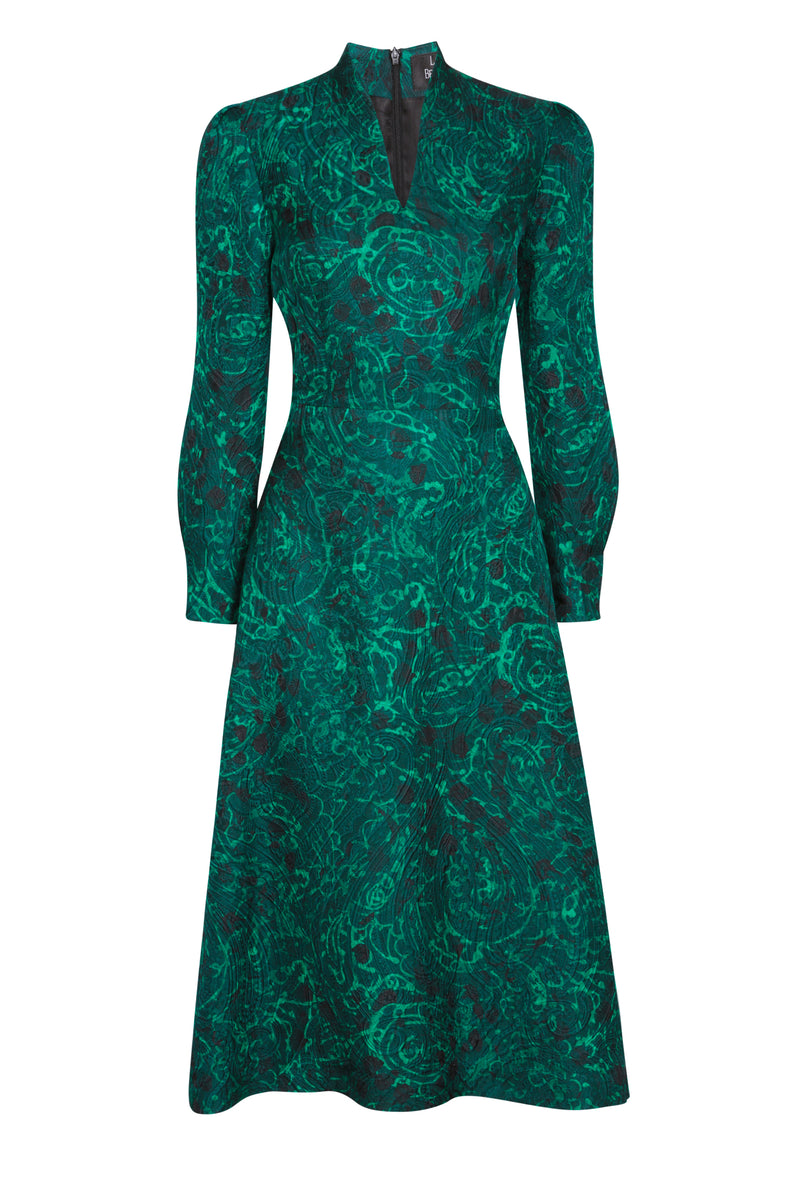 Long-Sleeved Midi-length Dress in Silk/Wool Matelassé - Sophie