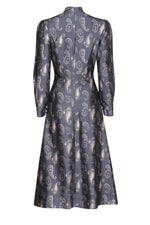 Midi Flared Dress in Grey Silk with Paisley Print - Sophie