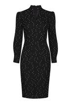 Black Tweed Long-Sleeved Dress with White Dots - Tricia