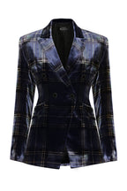 Tartan Velvet Jacket in Blue/Green - Imogen